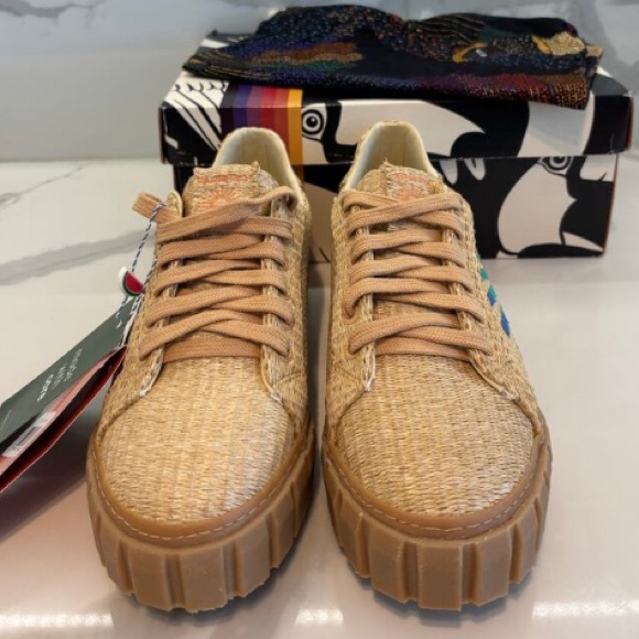 NEW FARM Rio Rainbow Island Platform Sneaker Tennis Shoe Natural Weave Sun EU 42 - Picture 6 of 13